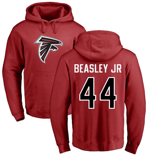 Atlanta Falcons Men Red Vic Beasley Name And Number Logo NFL Football 44 Pullover Hoodie Sweatshirts